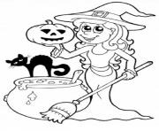 Coloriage sorciere halloween chat citrouille