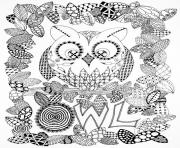 Coloriage adulte halloween zentangle hibou