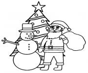 Coloriage sapin de noel avec pere noel bonhomme de neige