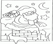 Coloriage du pere noel qui arrive par la cheminee