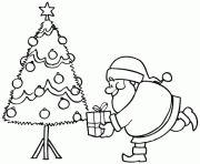 Coloriage Le pere noel depose un cadeau pied du sapin de Noel