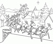 Coloriage traineau pere noel dans village