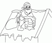 Coloriage le pere noel sur le toit pour passer par la cheminee