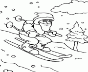 Coloriage dessin du pere noel sur des skis