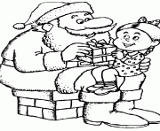 Coloriage le pere noel donne un cadeau a une petite fille