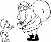 Coloriage le pere noel offre un cadeau a un petit garcon