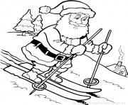 Coloriage pere noel en pente de ski