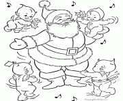 Coloriage pere noel entoure danges