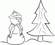 Coloriage un bonhomme de neige cote d un sapin