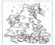 Coloriage les lutins decorent le sapin de noel