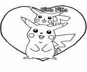 Coloriage deux pikachus dans un coeur pika pika