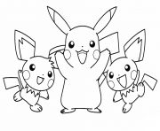 Coloriage pikachu with his pichu friends pokemon