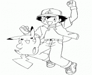 Coloriage sacha et pikachu sautent de joie