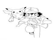 Coloriage sacha et pikachu font une course aux pokemons