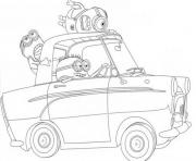 Coloriage minion de moi moche et mechant dans une voiture