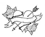 Coloriage coeur fleur rose fleche vintage