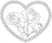 Coloriage rose et coeur 1