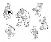 Coloriage team Lego Marvel hulk ironman spiderman thor america wolverine