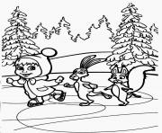 Coloriage masha et michka patinage avec ses amis