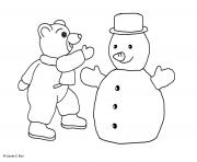 Coloriage Petit Ours Brun fait un bonhomme de neige page 001