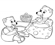 Coloriage Petit Ours Brun mange avec sa maman