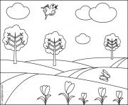 Coloriage paysage printemps