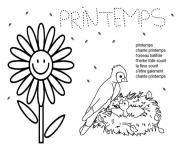 Coloriage printemps chant fleurs oiseau