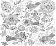 Coloriage oiseaux antistress adulte fleurs