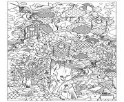 Coloriage adulte animaux oiseaux cabane