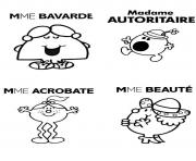 Coloriage monsieur madame bavarde autoritaire acrobate beaute