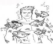 Coloriage aquaman samuse avec les poissons