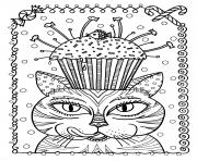 Coloriage adulte chat cup cake par deborah muller