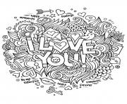 Coloriage adulte coeur amour I love you romantique