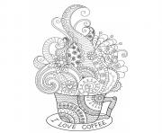 Coloriage cup hot coffee zentangle design adulte