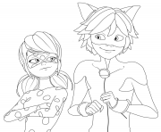 Coloriage Miraculous Ladybug et chat Noir Very Happy