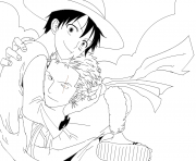 Coloriage luffy x zoro lineart  by lorenor zorro robin