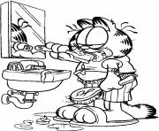 Coloriage garfield qui se brosse les dents