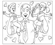 Coloriage papa avec ses deux filles fete pere