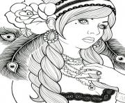 Coloriage adulte belle femme cheveux zen