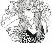 Coloriage adulte femme roses rats punk