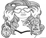 Coloriage adulte zen femme tatouage cool