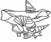 Coloriage coquille de plage avec bateau