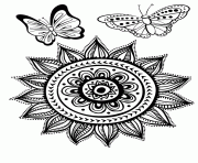 Coloriage mandala soleil et papillons pour adulte vacance ete