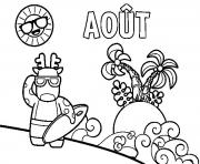 Coloriage le mois de aout vacance a la plage ete