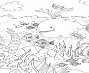 Coloriage ocean mer vacances baleine poissons ete