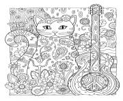 Coloriage xxl adulte chat peace fleurs