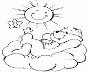 Coloriage un bisounours fait la sieste sur un nuage