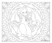 Coloriage pokemon mandala adulte Charizard