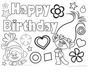 Coloriage bonne fete happy birthday poppy trolls