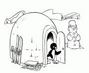 Coloriage pingu sort de son igloo